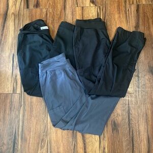 3 new womens scrub pants, black and gray